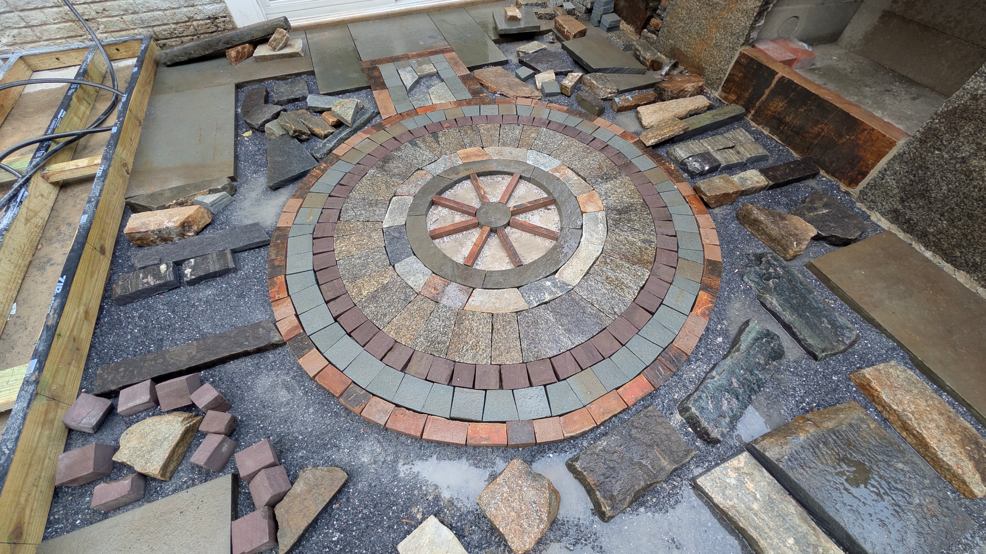 Project Wildfire - Circular stone mosaic and natural stonework under construction